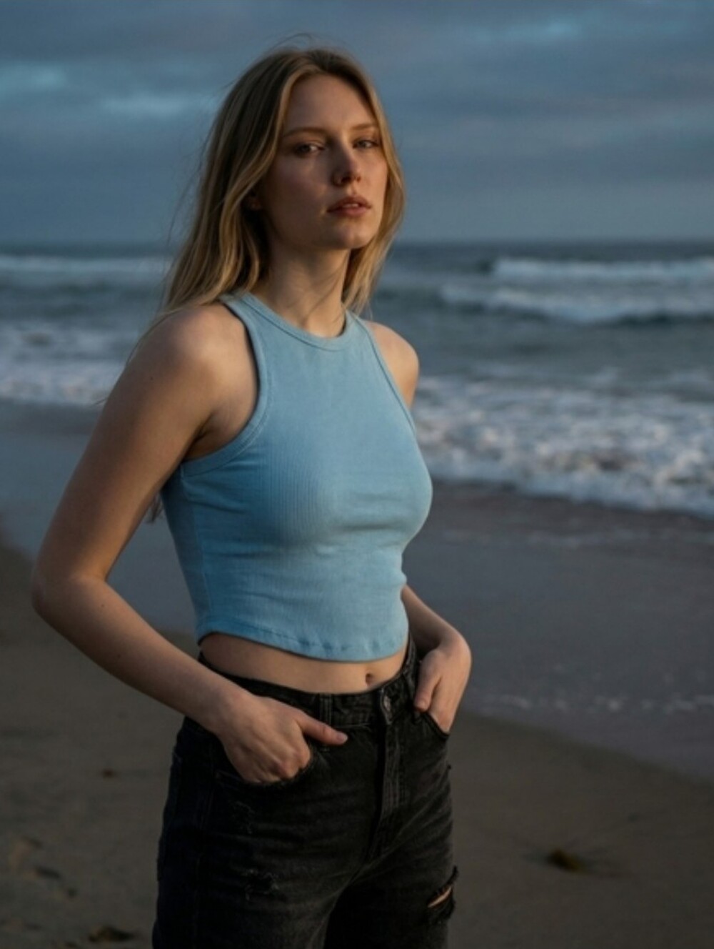 Naked Wardrobe Light Blue Ribbed Cropped Tank Top - Size 1 (S) - NWT